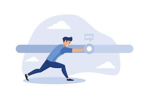 Working project progress, effort to finish work or achieve business success, accomplishment, ambition or career challenge, businessman try hard to push working progress bar to finish in deadline. vector