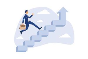 Improvement or career growth, stairway to success, growing income or improve skill to achieve business target concept, confidence businessman step walking up stair of success with rising up arrow. vector
