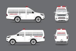 Vector white ambulance car template. front view side view back view.