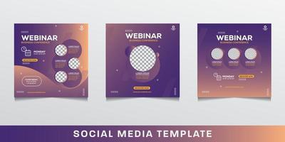 conjunto de plantillas de publicaciones en redes sociales. es adecuado para seminarios web de negocios, seminarios web de marketing, programas de clases en línea, etc. vector