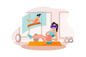 Woman Doing Exercise Using VR Tech vector