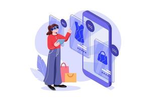 Girl doing shopping using VR Tech vector