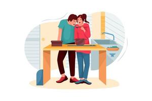 Husband and wife doing cooking Illustration vector