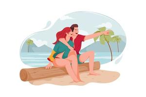 Couple enjoying in beach vector