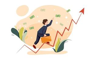 Businessman catching money climbing upward graph vector