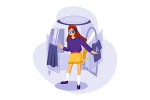 A Girl Shopping Using Virtual Technology vector