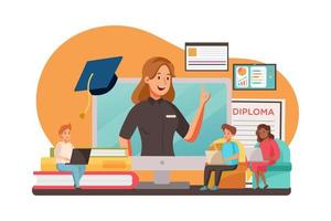 Online global education distant learning certificate programs concept vector