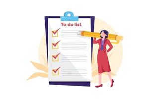Young beautiful woman silhouette with a to-do list. vector