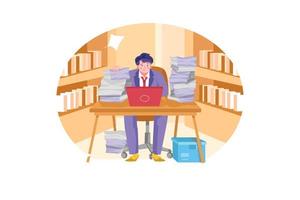 Stressful busy young man workload at work vector