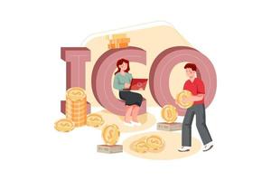 ICO Blockchain Flat Illustration Concept vector