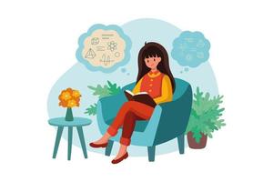 Young Woman Sitting Reading a Books vector