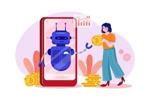 Cryptocurrency Trading Bot Flat Illustrations Concept