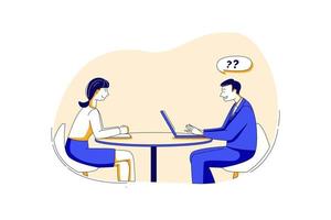 Job interview - businessman listen to candidate answers vector