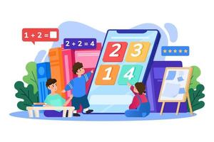 educación en el hogar para niños de jardín de infantes en la pantalla del teléfono inteligente portátil con lectura de dibujo matemático en línea vector