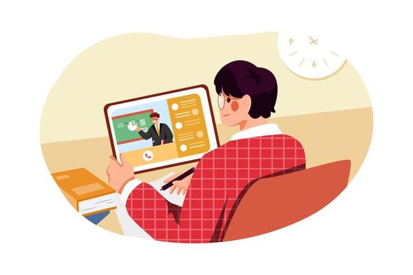 Boy studying online using tablet
