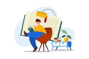 Man reading novel in leisure time vector