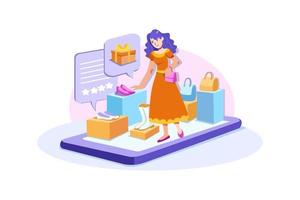 Digital marketing, e-commerce. buyer flat character shopping online vector