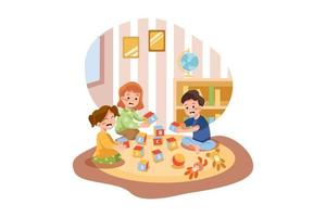 Kids Playing With Toys In Preschool vector