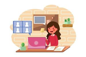 The woman learns communication skills with online class. vector