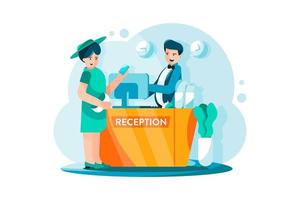 Payment system with Hotel reception on background vector