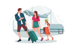 Young parents and daughter go to the airport vector