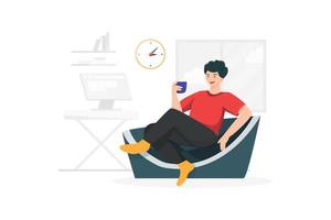 The man relaxing with a cup of coffee in hand vector