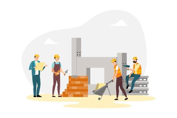 Architects and construction workers. Architecture service corporate
