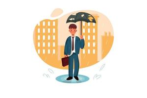 Unlucky man in bad mood under the rain vector