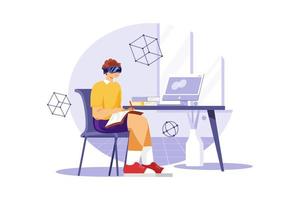 Boy studying using VR tech vector