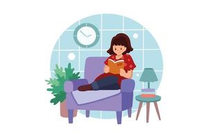 Girl Reading a Book at Home vector