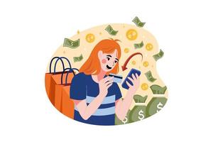 Girl doing secure payment by mobile vector