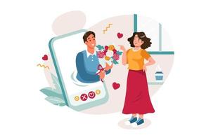 Women selecting dating app usage vector