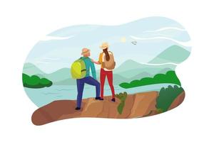 Traveling along mountains and coast, freedom and active lifestyle concept vector