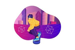 Man skateboarding in a future metropolis vector