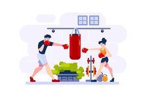 Man and woman practice boxing vector