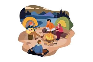 A group of people hanging by the fire vector