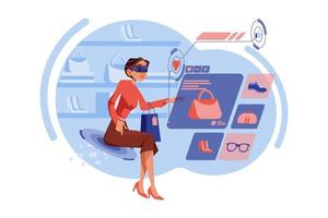 chica haciendo compras virtuales en el metaverso vector