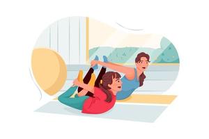 madre y su niña haciendo yoga ilustración vector