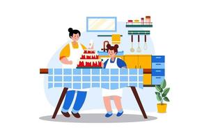 Mother and daughter making cake together vector