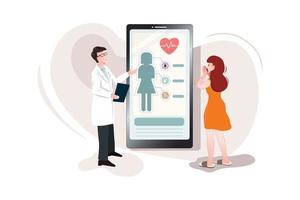 Doctors examining a patient using a medical app on a smartphone, online medical consultation and technology concept vector