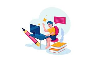 Kids studying at home via internet vector