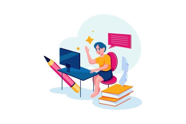Kids studying at home via internet