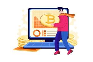 concepto de ilustraciones planas de comerciante de bitcoin vector