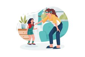 Young babysitter nanny playing funny game with kid girl at home vector