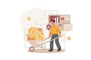 Cryptocurrency mining Flat Illustration Concept vector