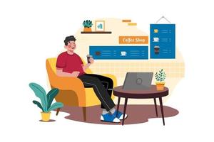 Man working from a cafe vector
