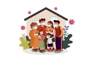 A large family is implementing the policy stay at home and wear masks to prevent virus vector