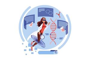 mujer trabajando en investigación de laboratorio en el metaverso vector