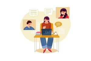 The woman learn communication skills with online class. vector