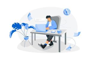 Online course with a boy sitting on desk vector